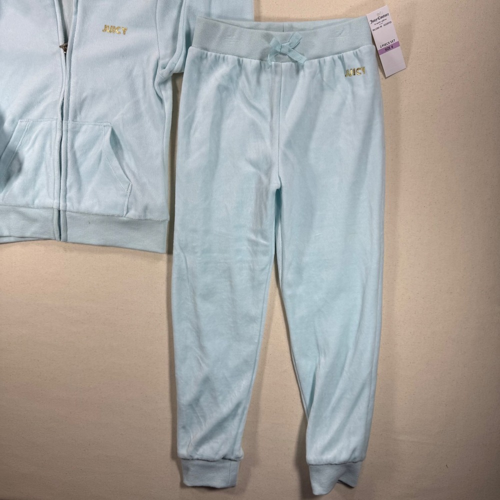 Juicy Couture Kids Velour Tracksuit Light Blue Hoodie Joggers Set Size 6 - Picture 5 of 13
